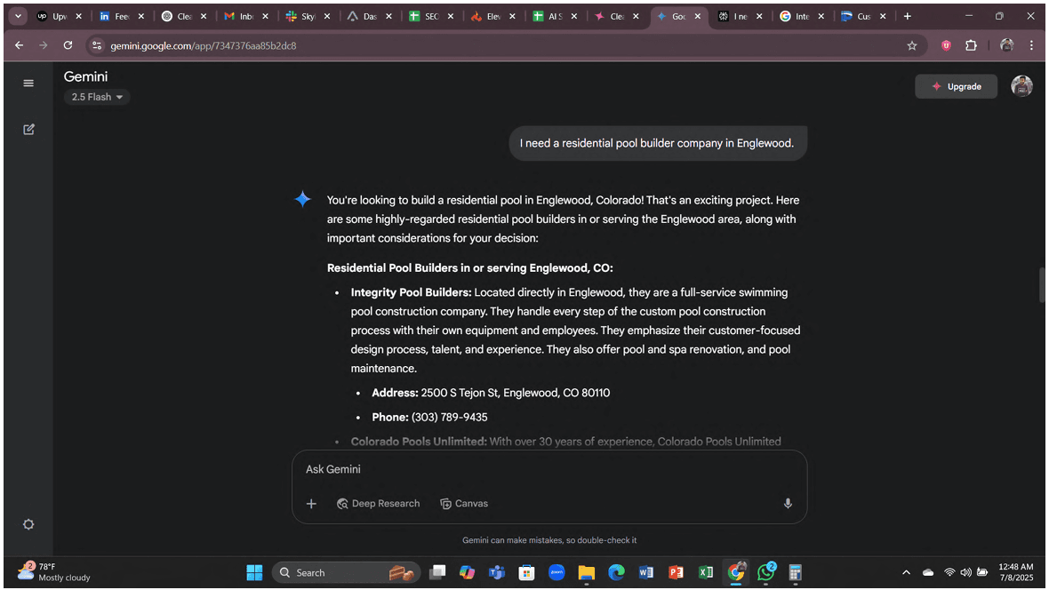 AI Search Optimization Results - Google Gemini